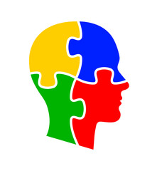 abstract colored head puzzle pieces silhouette icon symbol isolated on transparent background vector illustration