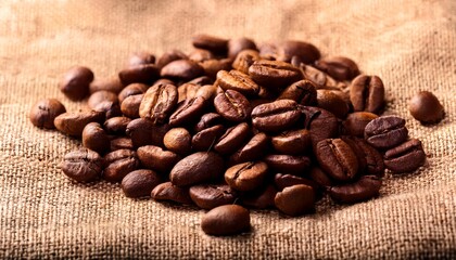 medium roasted coffee beans on jute fabric
