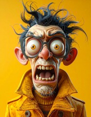 Dramatic Cold 3D Render Cartoon Wallpaper Terrifying Caricatures crazy expressions movement, presented Overhead view Solid