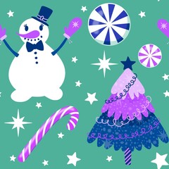 Christmas cartoon ice seamless snowman pattern for wrapping paper and fabrics and party accessories and new year packaging