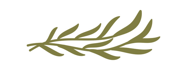 Flat green kraft mistletoe branch ornament in festive graphic style. Holiday ornament for christmas party, elegant box and gift decoration in illustration concept, ideal for seasonal decor.