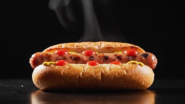 Delicious Hot Dog with Ketchup and Mustard on a Bun.