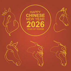 Horse line art isolated on red background. Happy Chinese New Year. Year of the horse