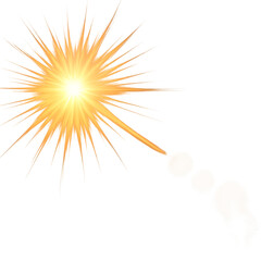 Golden burst of light emanating from a central point against a stark illustration on transparent background