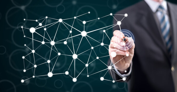 Man touching a virtual network