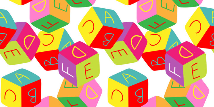 vibrant geometry repeat design with letter blocks toys for baby nursery decor wrapping paper and school materials background