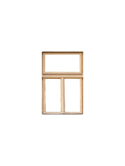 Old beige wooden window frame with transom is isolated.