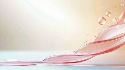 An abstract image featuring flowing fluid shapes, bubbles, and a soft, warm background, creating a sense of movement and elegance.