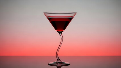 Elegant martini glass with red liquid and twisted stem