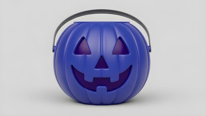 Isolated Blue Plastic Halloween Pumpkin Pail for Trick or Treat on White Background