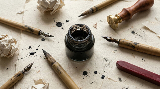 Encre de Chine, plumes et papier textur&eacute;