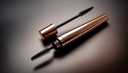 Naklejka premium elegant brown eyebrow mascara with metallic applicator cosmetic beauty product for makeup and grooming tube of brow gel and spoolie brush creating sophisticated look