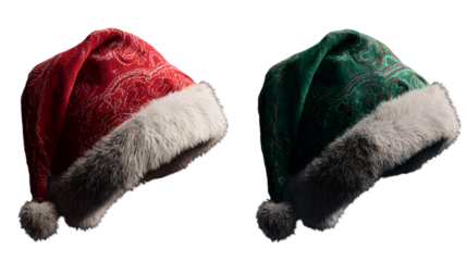 Two patterned santa hats