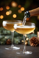 Elegant champagne glasses ready for celebration.