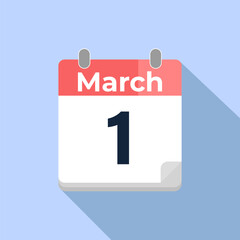 March 1 Vector Calendar
Modern flat color vector calendar with date