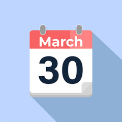 March 30 Vector Calendar
Modern flat color vector calendar with date