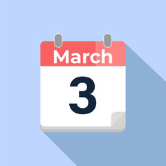March 3 Vector Calendar
Modern flat color vector calendar with date