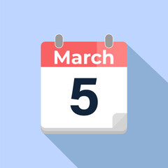 March 5 Vector Calendar
Modern flat color vector calendar with date
