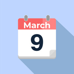 March 9 Vector Calendar
Modern flat color vector calendar with date