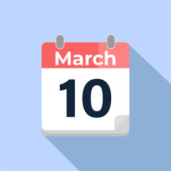 March 10 Vector Calendar
Modern flat color vector calendar with date