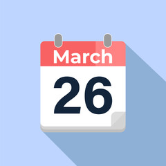 March 26 Vector Calendar
Modern flat color vector calendar with date
