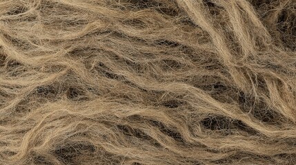 Obraz premium Close-up of textured, wavy brown wool fibers on a dark background.