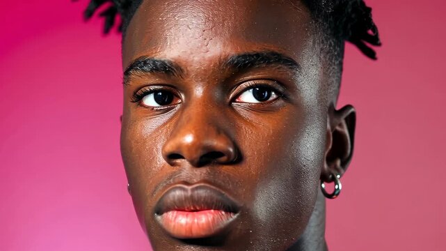 Portrait of a Young Man: A captivating portrait of a young man, exuding confidence and charisma against a soft pink backdrop, the photograph highlights his striking features and intense gaze.