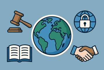 Global justice cooperation and security illustration
