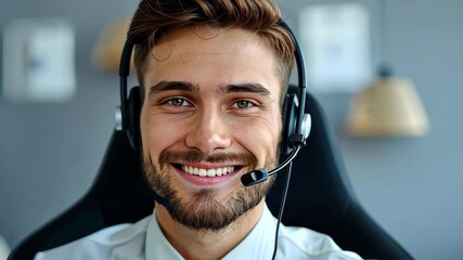 Helpdesk Agent: A professional helpdesk agent, radiating warmth and competence, engages with an unseen client, conveying both reassurance and a commitment to customer support.