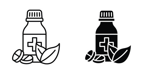 Modern Alternative Medicine Icon Set. Alternative medicine vector symbol in black filled and outlined style.