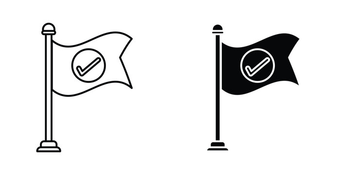 Milestone icon. Line with editable stroke and flat for Web