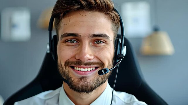Helpdesk Agent: A professional helpdesk agent, radiating warmth and competence, engages with an unseen client, conveying both reassurance and a commitment to customer support.