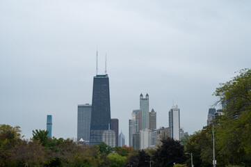 downtown chicago view in a foggy day 