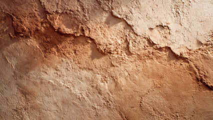 Rough, undulating texture of an abstract wall surface, featuring rich reddish-brown and beige earthy tones, creating a natural, rustic, and organic background.