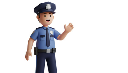 3D Character Person Wearing police uniform clean white background
