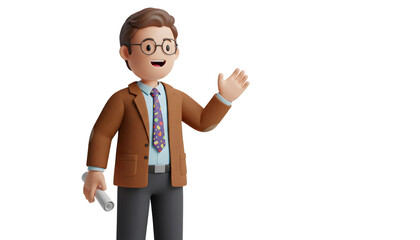 3D character person wearing teacher clothes clean white background