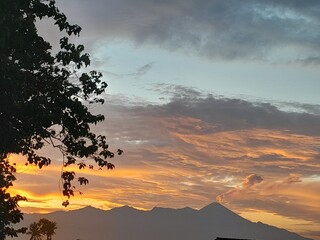sunset in the mountains. view of color gradation in the sky and mountains