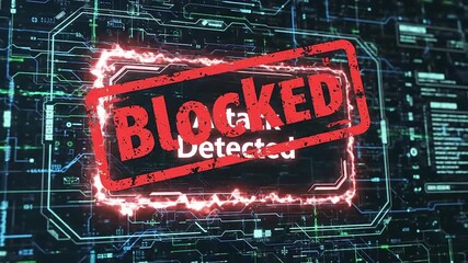 Cyber attack blocked message on digital background with attack detected signifies successful cybersecurity defense. Suitable for cybersecurity blogs and articles.