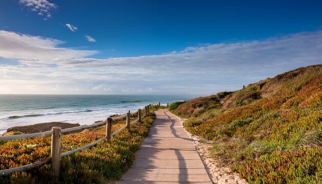 scenic coastal pathway leading to serene ocean views and tranquil bliss - Powered by Adobe