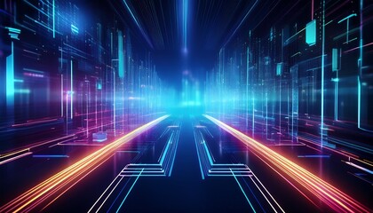 futuristic technology abstract background with lines and cubes big data data center server internet speed fantastic wallpaper abstract neon lights into digital technology generative ai