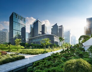 Obraz premium expansive urban landscape featuring modern architecture and lush greenery