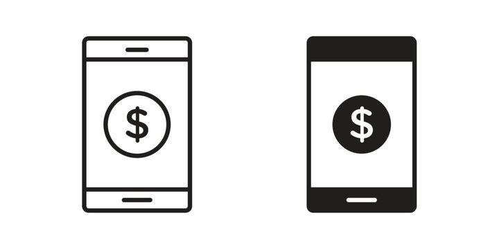 Mobile banking icon flat and thin stroke vector pack. Editable icons set