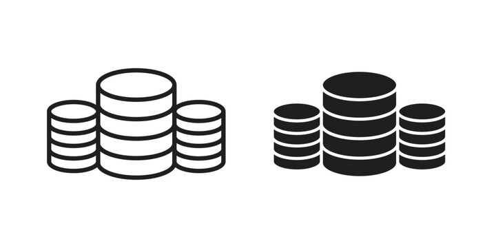 Money coin icon flat and thin stroke vector pack. Editable icons set