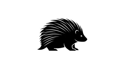 Black Porcupine Silhouette on White Background.