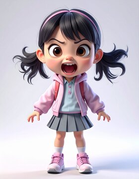 Terrifying cartoon child creative captured distorted character full pastel soft caricature camera school fisheye body tones, lens