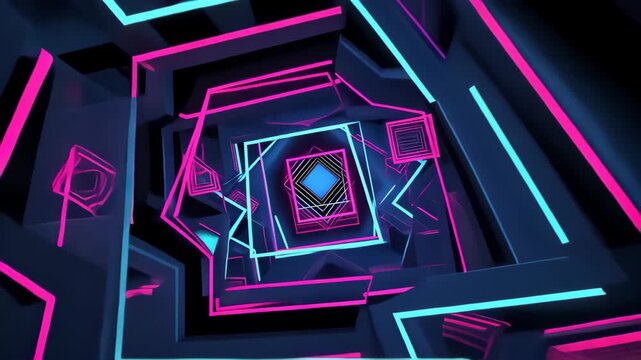 Geometric Labyrinth: An abstract illustration showcasing an intricate tunnel composed of neon lines, creating a mesmerizing visual journey.