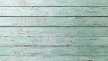 Obraz premium Distressed light teal wooden planks, horizontally arranged, featuring weathered paint and a rustic, vintage texture. Ideal for backgrounds or shabby chic designs.