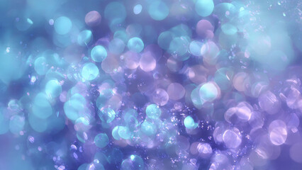 A mesmerizing abstract background featuring a cascade of sparkling blue, purple, and teal bokeh lights, creating a dreamy and ethereal glow.