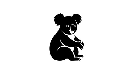 Fototapeta premium Black silhouette of a koala bear, sitting and looking forward, isolated.