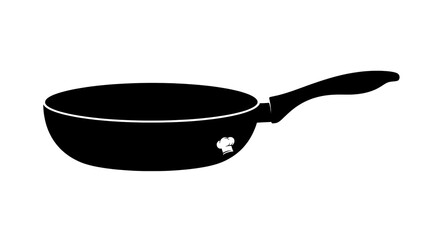 Black Silhouette of a Frying Pan with Handle Isolated on White Background.